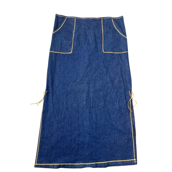Vtg moa USA Denim Maxi Skirt 2XL Stretchy 90s Grunge Side Slit Y2K - Picture 1 of 16